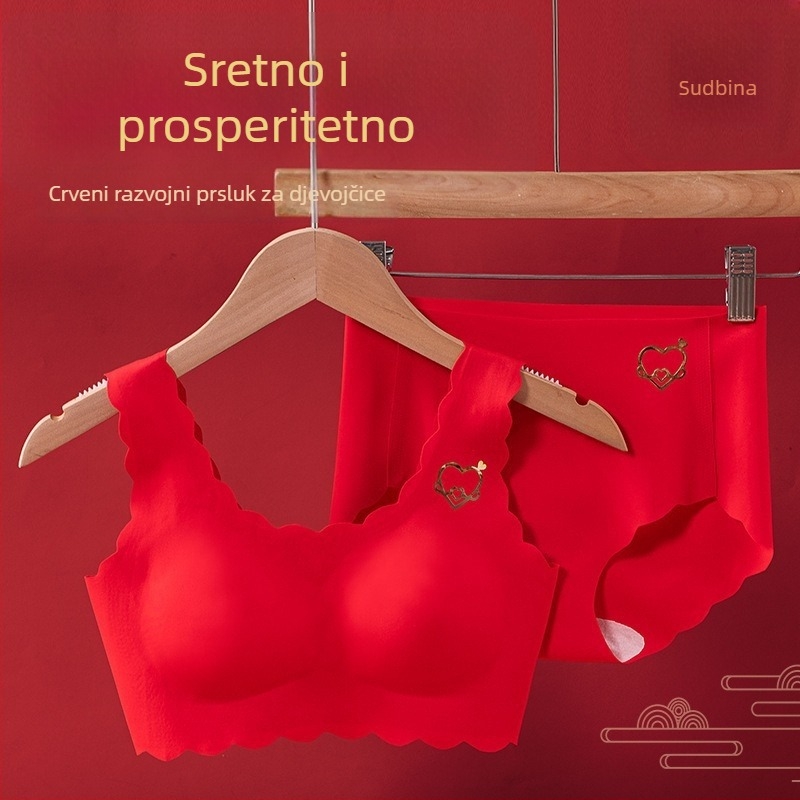 Dječji set grudnjaka od najlona — crveni vest-stil, bezšavni, pune košarice, podesiv, uzrast 7–12 godina, razvojne faze 2–3