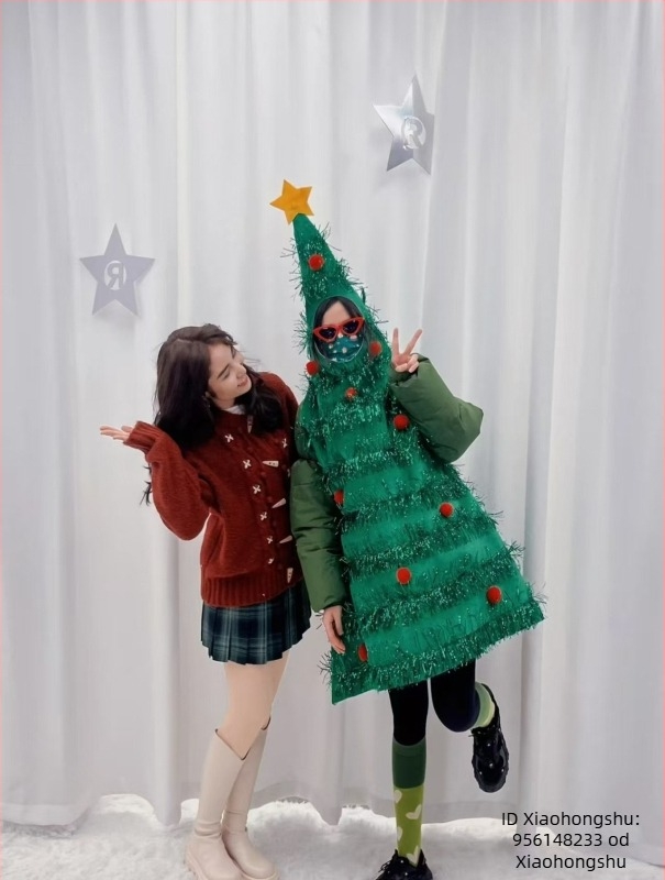 Kostim božićnog drvca za odrasle i djecu, dekoracija drvca, kostim za predstavu, Djed Mraz kostim, simulacija drveta; akril >95%, poliester >95%, naborkana površina, ljeto 2025 izdanje, bez velura