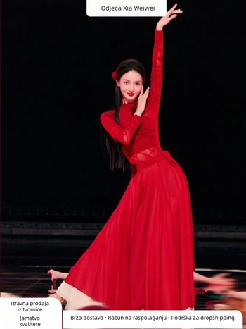 Ženski kineski klasični plesni kostim s reljefnom izradom i suknjom s velikim rubom, tkanina od spandexa i organskog pamuka, proljeće 2025 izlazak