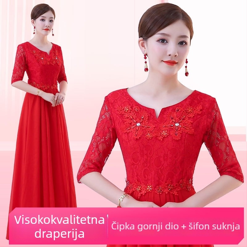 Odrasla zborna duga haljina, šifon, poliester 70-80%, 3/4 rukav, Zima 2023