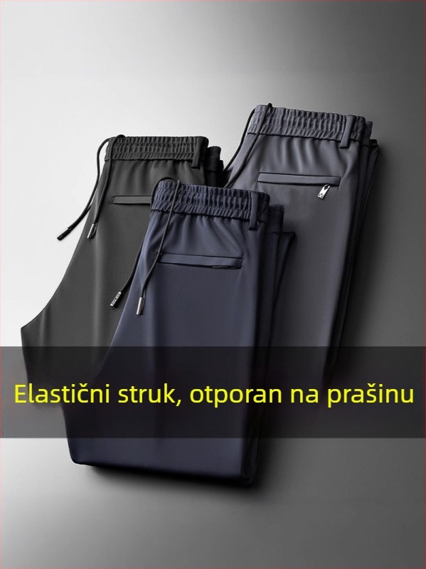 Muške casual hlače ravnog kroja, visokim strukom, s remenom i zatvaračem, četiri sezone, rastezljiv materijal
