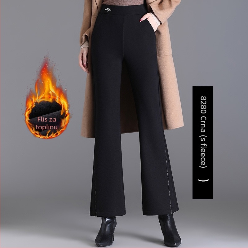 Ženske zimske hlače s flis podstavom, slobodan kroj, visok pas, smjesa poliester-nylon, mikroelastične