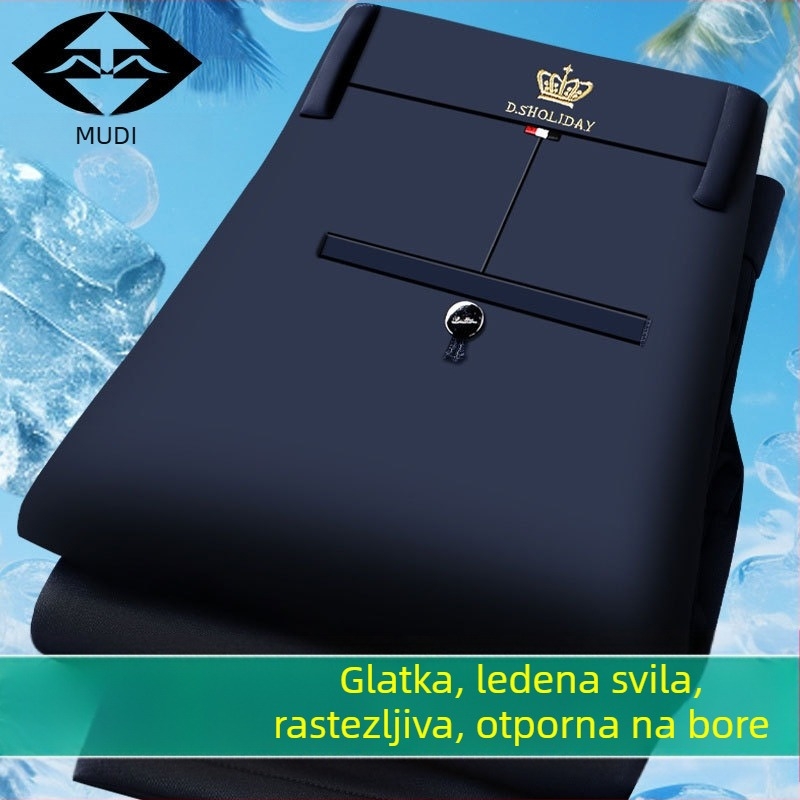 Muške hlače s flisom, debeli, elastični, ravnog kroja, visokim strukom, poslovno-udoban stil, bez glačanja, jesensko-zimske