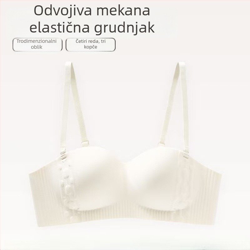 Bezšivni bandeau grudnjak za žene, push-up, protivklizni, bežični, s odvojivim naramenicama