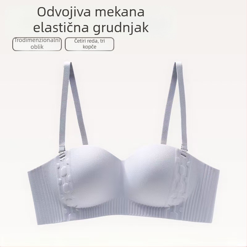 Bezšivni bandeau grudnjak za žene, push-up, protivklizni, bežični, s odvojivim naramenicama