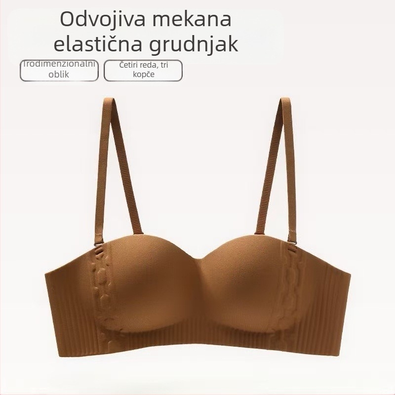 Bezšivni bandeau grudnjak za žene, push-up, protivklizni, bežični, s odvojivim naramenicama