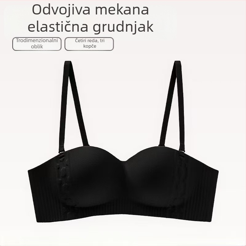 Bezšivni bandeau grudnjak za žene, push-up, protivklizni, bežični, s odvojivim naramenicama