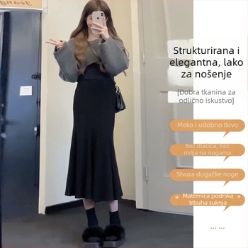 Trudnička vunena pletena suknja, visokim strukom, srednje duljine, nepravilan kroj, zimska kolekcija