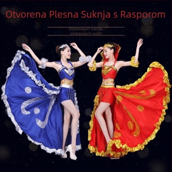 Ženski scenski kostim za narodni ples s velikom ljuljajućom suknjom — Chenille tkanina, mješavina Spandex i Polyester