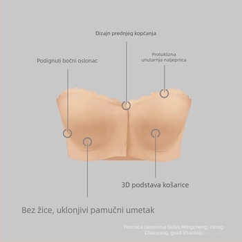 Bezšivni bandeau grudnjak s prednjim zatvaranjem, valoviti rubovi, push-up, plus veličina, prozračan ljetni stil
