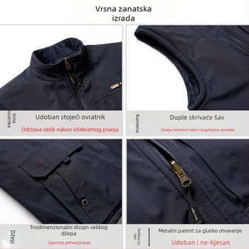 Muška vest s kapuljom, podstavljena fleeceom, kordurojna tkanina, više džepova, zatvarač