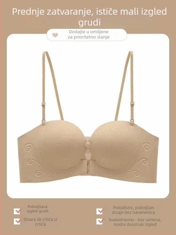 Sutien bez naramenica s prednjim zatvaranjem, nevidljiv i bezšiven dizajn, push-up, protuklizni