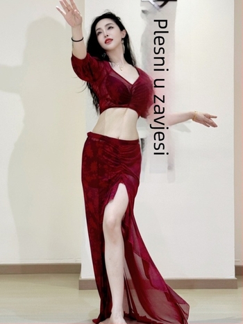 Set odjeće za belly dance vježbanje, Otisnuta mreža, Ljeto 2025, Poliester tkanina (30–50%), Elegantan stil