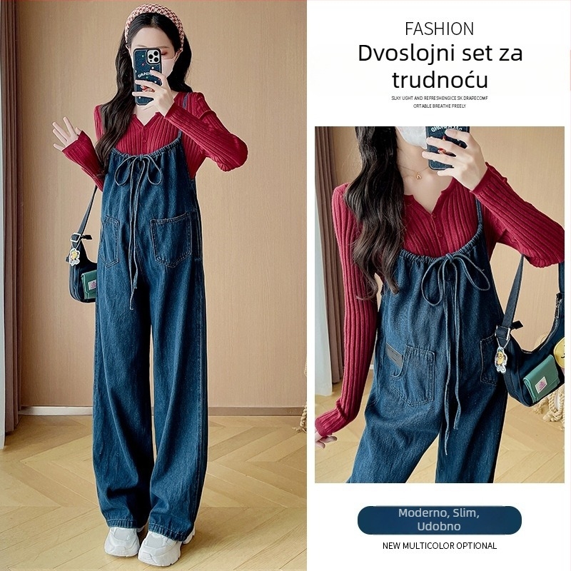 Kostim za trudnice s hlačama, color-block uzorak, rukav 3/4, poliester, postotak poliester 70–80%