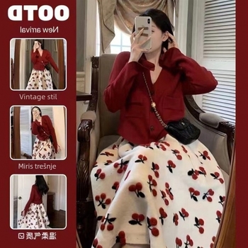 Trudnički dvodijelni set: pulover i suknja, dugi rukavi, najlon 95%+, srednje duljine suknja