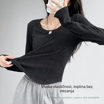 Slim-fit viskozna majica s okruglim izrezom, dugi rukavi, zima 2024