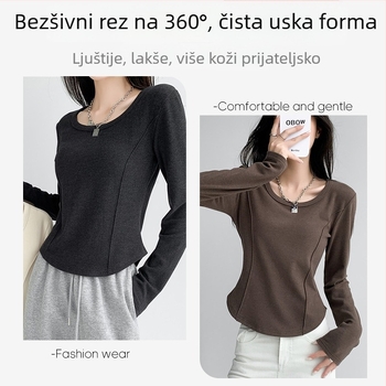 Slim-fit viskozna majica s okruglim izrezom, dugi rukavi, zima 2024