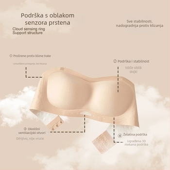 Brand 006 Bandeau grudnjak bez naramenica, protuklizni, bezšavnog dizajna, s uklonjenim dvostrukim trakovima, vanjski materijal najlon, podstava spandeks, košarice bez oblikovanih formi.