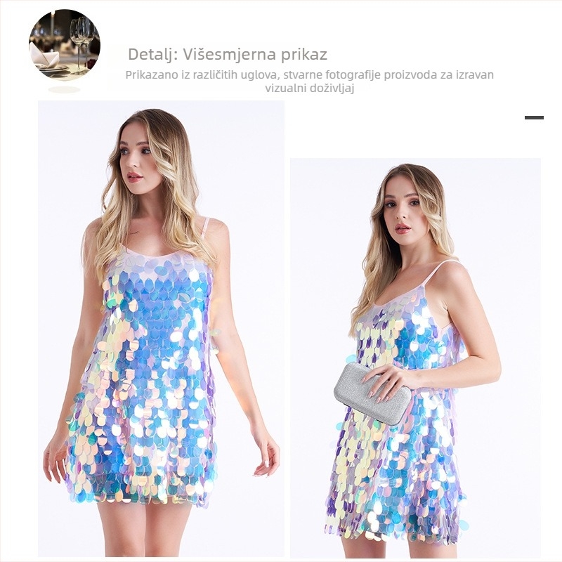 Sequin haljina za Belly Dance i Latin Dance, ženska izvedbena/trening haljina, poliester 95%+