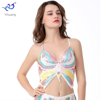 Top s trakama i šljokicama za belly dance, grudnjak s motivom leptira