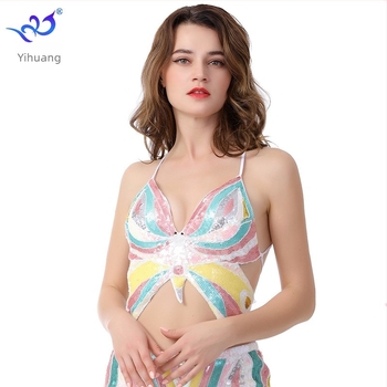 Top s trakama i šljokicama za belly dance, grudnjak s motivom leptira