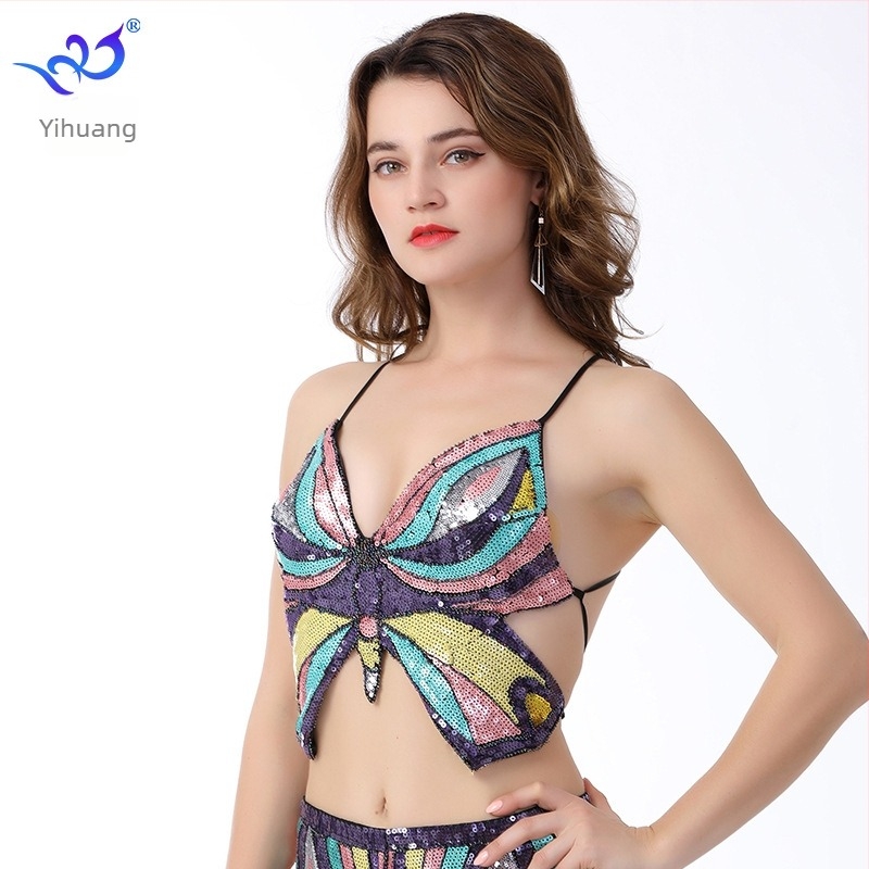 Top s trakama i šljokicama za belly dance, grudnjak s motivom leptira