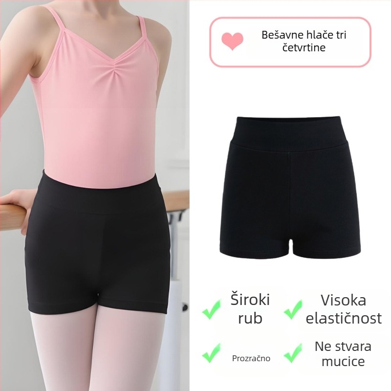 Crne plesne hlače za djevojčice, 3/4 dužine, za vježbanje i balet