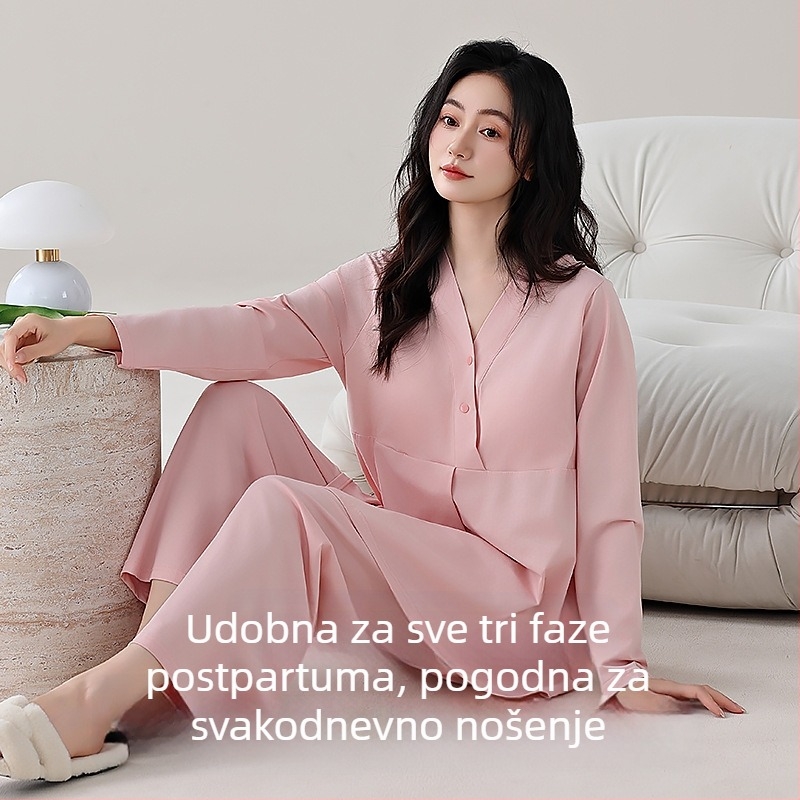 Postporođajno kućno odijevanje za dojenje, 100% pamuk, pulover s dugim rukavima i hlače, izdanje proljeće 2025