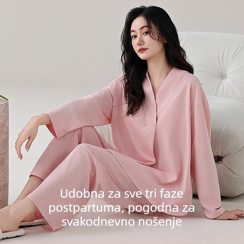 Postporođajno kućno odijevanje za dojenje, 100% pamuk, pulover s dugim rukavima i hlače, izdanje proljeće 2025