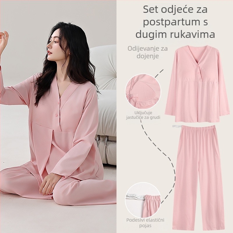 Postporođajno kućno odijevanje za dojenje, 100% pamuk, pulover s dugim rukavima i hlače, izdanje proljeće 2025