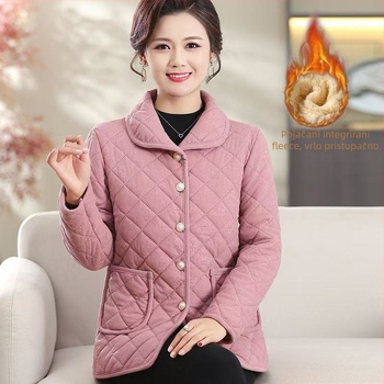 Gradska karirana pamučna puffer jakna, opuštenog kroja, jesen 2025, V-izrez, srednja duljina