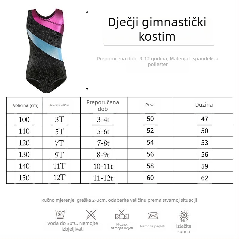 Dječji plesni kostim za djevojčice, probni kostim; tkanina: smjesa kemijskih vlakana, 90% poliester; naziv tkanine: smjesa kemijskih vlakana; pogodno za dob 3–8 godina.