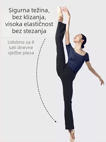 Ženske ljetne plesne hlače za trening — uski kroj s blagim širenjem, viskoza 95% / spandeks 5%, pogodne za balet, latino, folklorni i društveni ples.