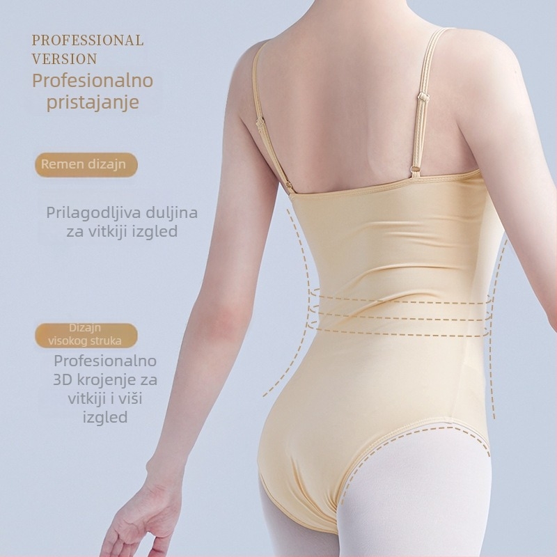 Baletni bodi s trakama – moderna plesna odjeća, Milk Silk tkanina, poliester 95%, podstava Spandex