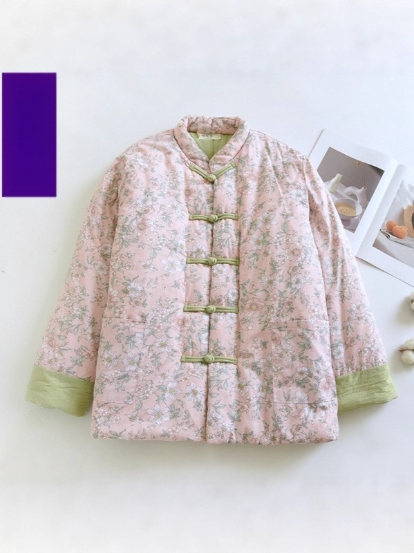 Ženski topli pamučni kaput, retro stil, duge rukave, okrugli ovratnik, 95% pamuka