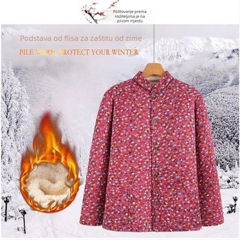 Ženski zimski kaput od pamuka s punilom od svile-pamuka, debeo, stojeći ovratnik, uzorak u skladu s bojama, obična duljina (50–65 cm)