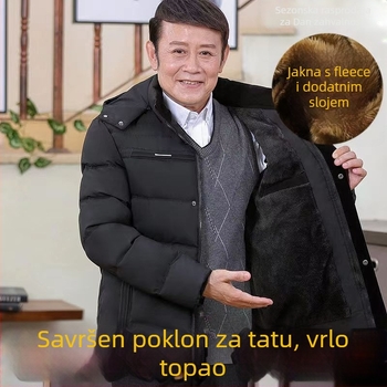 Muška debela pamučna jakna s kapuljom, zatvaračem, slobodan kroj; punilo od pamuka; vanjski materijal: poliesterska vlakna.
