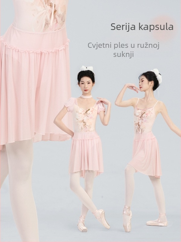 Odrasla baletna suknja s elastičnim pojasom, mekan mrežasti materijal, vanjski materijal najlon 95%, podstava spandeks 5%, srednje duljine