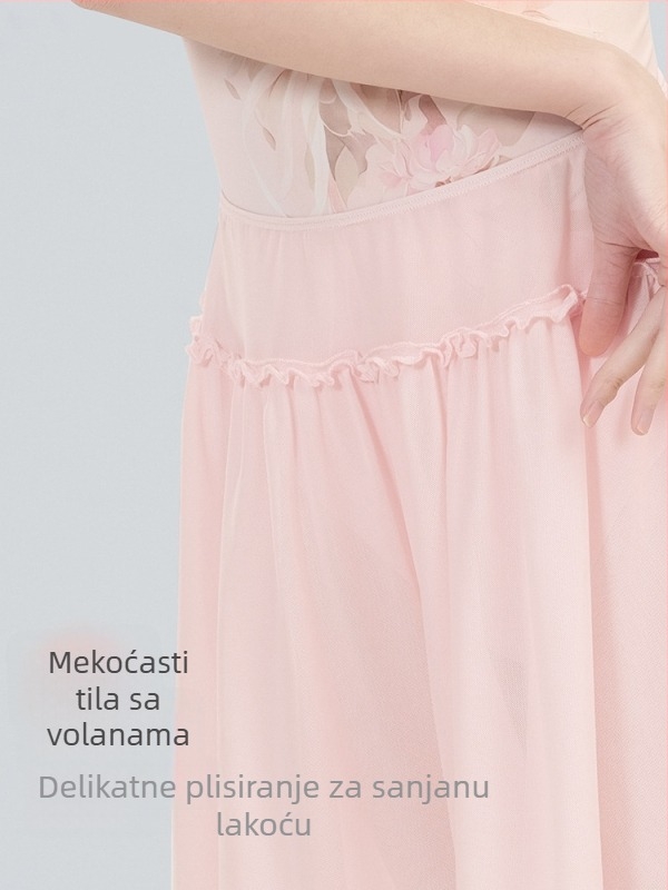 Odrasla baletna suknja s elastičnim pojasom, mekan mrežasti materijal, vanjski materijal najlon 95%, podstava spandeks 5%, srednje duljine