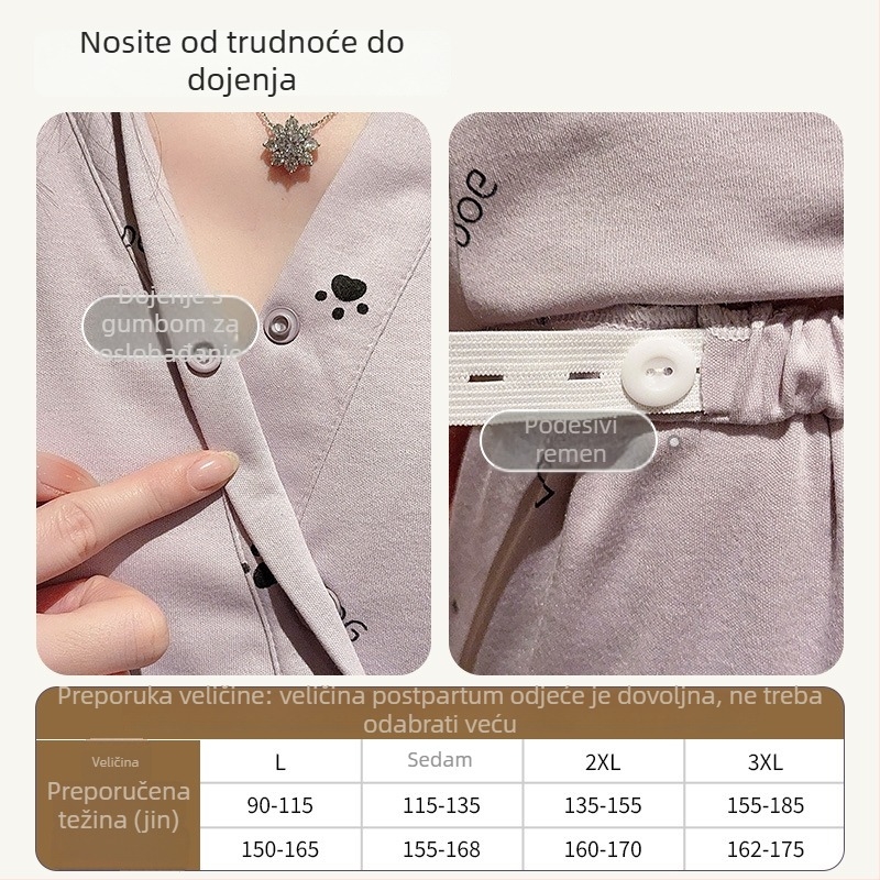 Queen Panda postpartum kućni set za dojenje s ulošcima za dojilje, 95–100% pamuk, V-izrez, dugi rukavi, hlače, zima