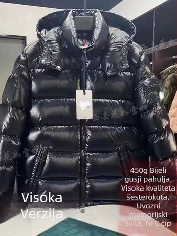 Jakna s perjem patke, udio perja 65–70%, debela izolacija, kapuljača, stojeći ovratnik i zip