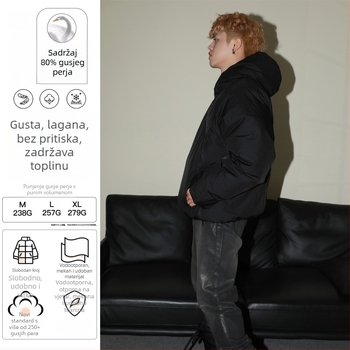 Jakna s perjem od kačjeg perja s diag. zatvaračem, kapuljača, otporna na vjetar, punilo od kačjeg perja (76–80%), 238/257/279 g, srednja duljina, gradski stil, za -20°C do -5°C