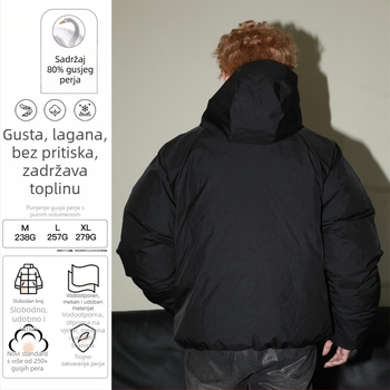 Jakna s perjem od kačjeg perja s diag. zatvaračem, kapuljača, otporna na vjetar, punilo od kačjeg perja (76–80%), 238/257/279 g, srednja duljina, gradski stil, za -20°C do -5°C