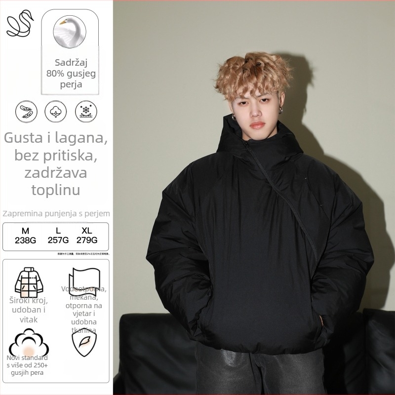 Jakna s perjem od kačjeg perja s diag. zatvaračem, kapuljača, otporna na vjetar, punilo od kačjeg perja (76–80%), 238/257/279 g, srednja duljina, gradski stil, za -20°C do -5°C