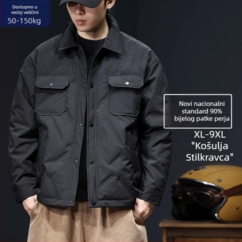 Muška down jakna, plus veličina, zima — topla i debela; punilo: bijeli patka down; materijal: poliester; podstava: poliester; toplinska izolacija