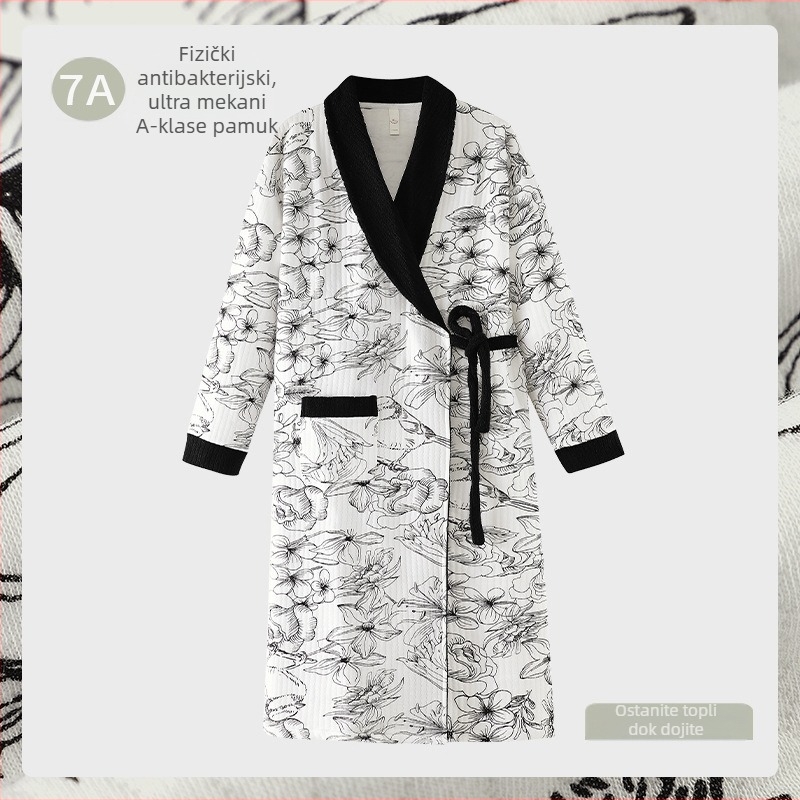 Postporođajna noćna haljina za dojenje, 100% pamuk, antibakterijski, kimono stil, dugi rukavi