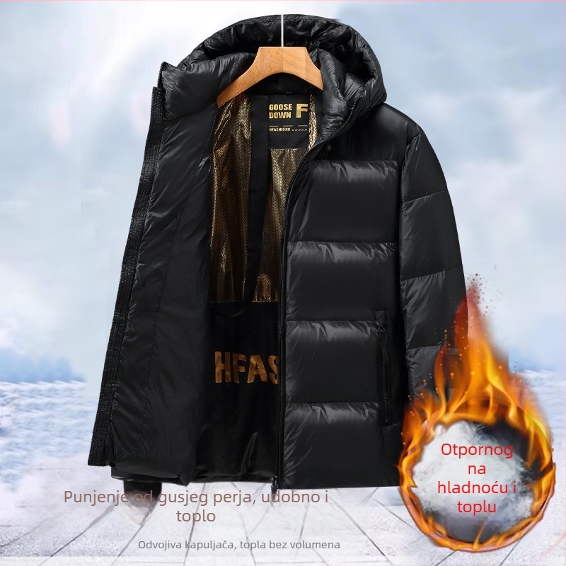 Muška zimska jakna s kapuljom, punjena guščjim perjem, zatvarač na zip, debela verzija