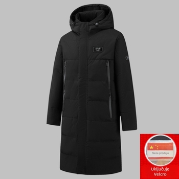 Duga zimska jakna s punom gusjih perja, 360 punjenje, kašmir 36–40%, vjetrootpornost i otpornost na hladnoću, kapuljača, zatvarač, podstava od poliester