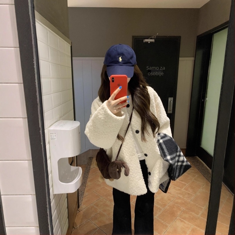 Ženski kaput od ovčje vune, slobodan kroj, srednja duljina, dugi rukavi