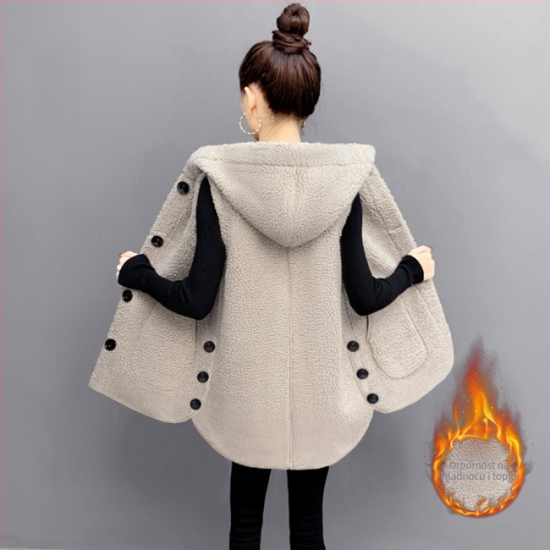 Vesta velikog broja s kapuljačom od balon velura — jednobojna, akrilna vlakna, kapuljača, kopčanje na jedno red, glavna tkanina 95%+